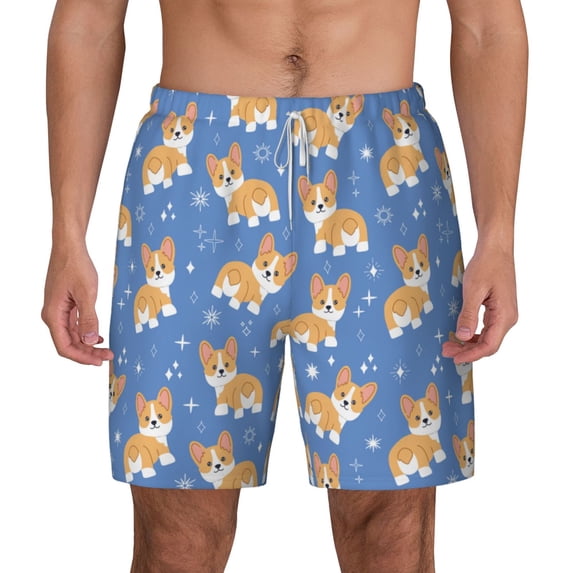 Lsque Mens Swim Trunks Corgi Pattern - Bathing Suit Compression Liner - Beach Swim Shorts Swimwear - (S-3XL) - Stretch Quick Dry -Small