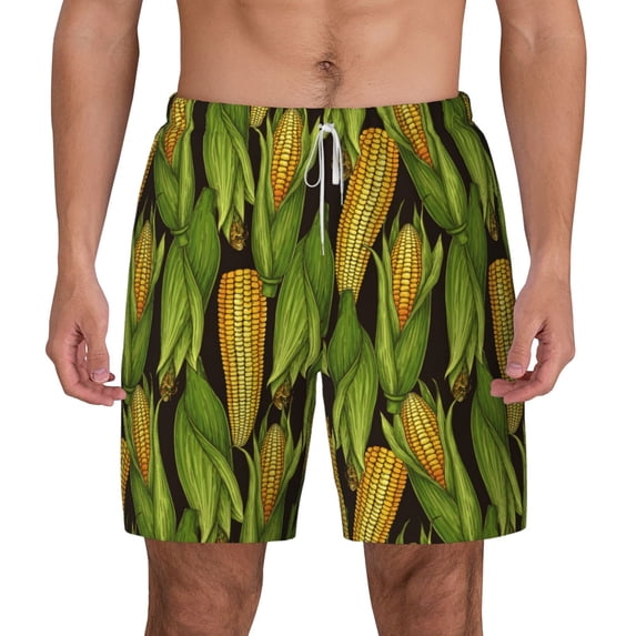 Lsque Mens Swim Trunks Corn 2 Pattern - Bathing Suit Compression Liner - Beach Swim Shorts Swimwear - (S-3XL) - Stretch Quick Dry -X-Large