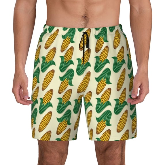 Lsque Mens Swim Trunks Corn 8 Pattern - Bathing Suit Compression Liner - Beach Swim Shorts Swimwear - (S-3XL) - Stretch Quick Dry -Large
