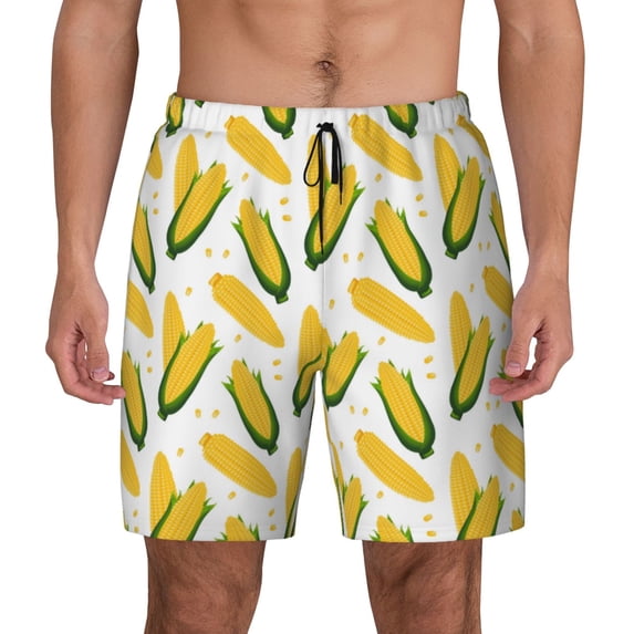 Lsque Mens Swim Trunks Corn On The Cob Pattern - Bathing Suit Compression Liner - Beach Swim Shorts Swimwear - (S-3XL) - Stretch Quick Dry -