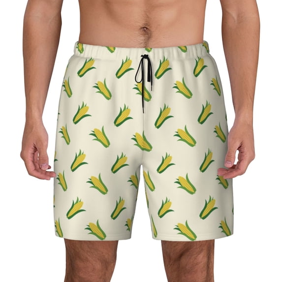 Lsque Mens Swim Trunks Corn Pattern - Bathing Suit Compression Liner - Beach Swim Shorts Swimwear - (S-3XL) - Stretch Quick Dry -Large