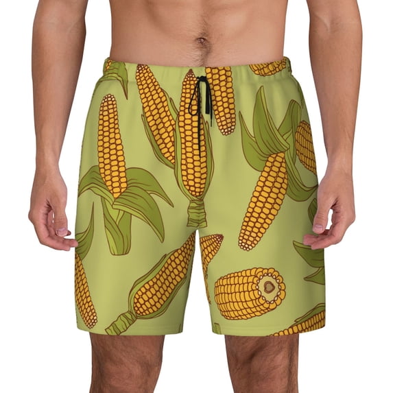 Lsque Mens Swim Trunks Corn Pattern - Bathing Suit Compression Liner - Beach Swim Shorts Swimwear - (S-3XL) - Stretch Quick Dry -Medium