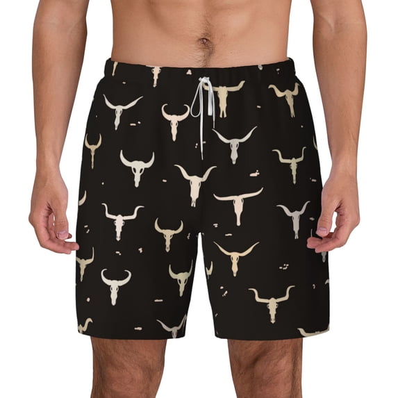 Lsque Mens Swim Trunks Cow Skulls Pattern - Bathing Suit Compression Liner - Beach Swim Shorts Swimwear - (S-3XL) - Stretch Quick Dry -X-Large