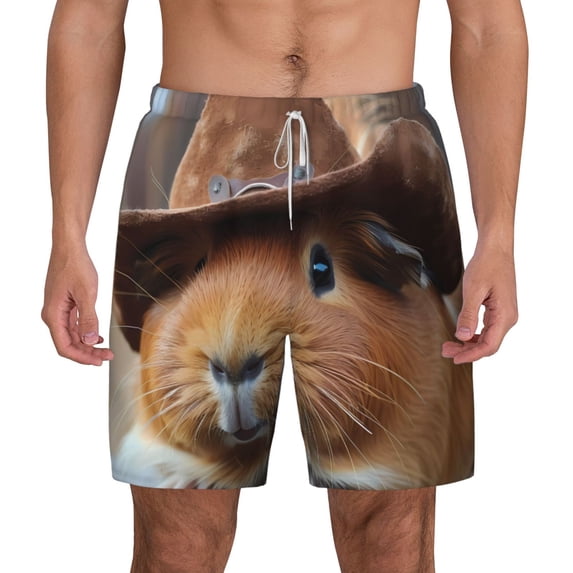 Lsque Mens Swim Trunks Cowboy Hat Guinea Pig Pattern - Bathing Suit Compression Liner - Beach Swim Shorts Swimwear - (S-3XL) - Stretch Quick Dry -X-Large