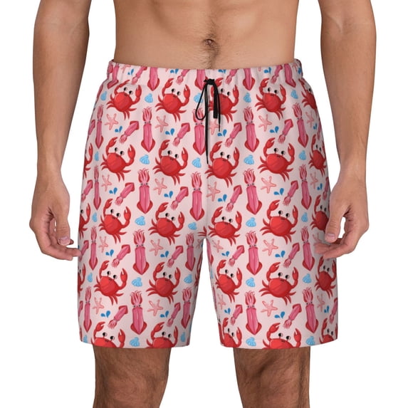 Lsque Mens Swim Trunks Crabs Starfish Pattern - Bathing Suit Compression Liner - Beach Swim Shorts Swimwear - (S-3XL) - Stretch Quick Dry -Large
