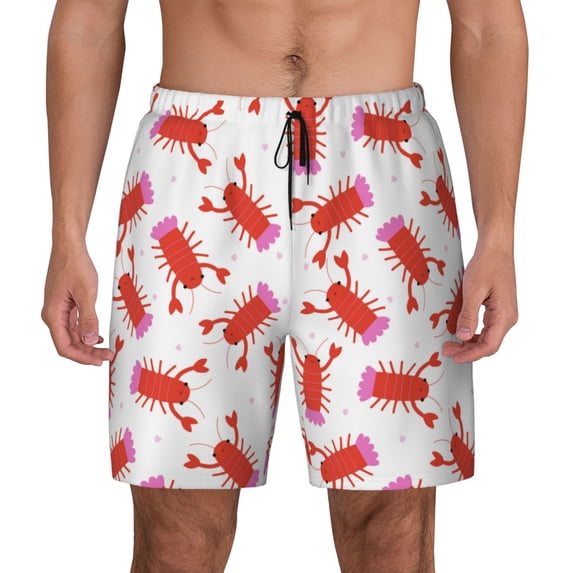 Lsque Mens Swim Trunks Crayfish And Hearts Pattern - Bathing Suit Compression Liner - Beach Swim Shorts Swimwear - (S-3XL) - Stretch Quick Dry -3X-Large