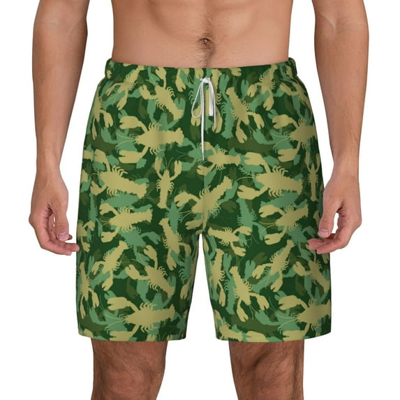 Lsque Mens Swim Trunks Crayfish Army Pattern - Bathing Suit Compression Liner - Beach Swim Shorts Swimwear - (S-3XL) - Stretch Quick Dry -3X-Large