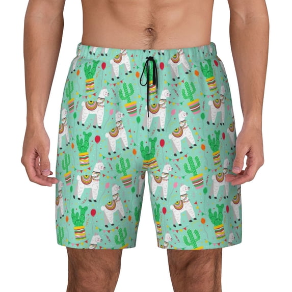 Lsque Mens Swim Trunks Cute Alpaca 1 Pattern - Bathing Suit Compression Liner - Beach Swim Shorts Swimwear - (S-3XL) - Stretch Quick Dry -Small