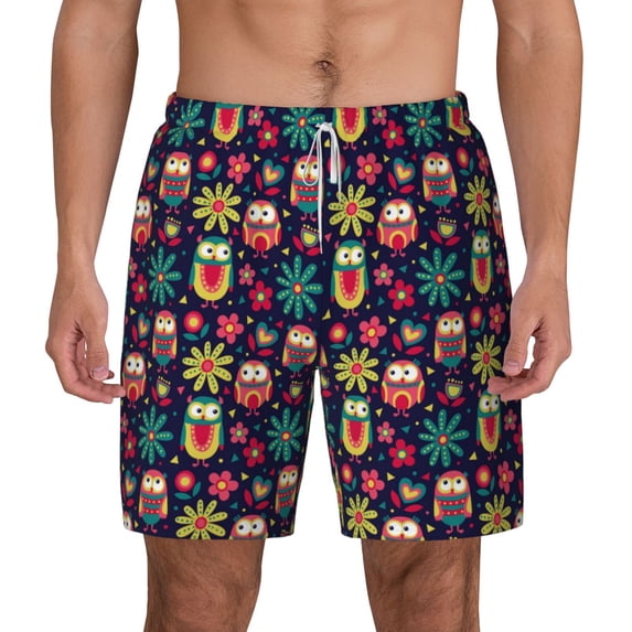 Lsque Mens Swim Trunks Cute Animal Pattern - Bathing Suit Compression Liner - Beach Swim Shorts Swimwear - (S-3XL) - Stretch Quick Dry -Small