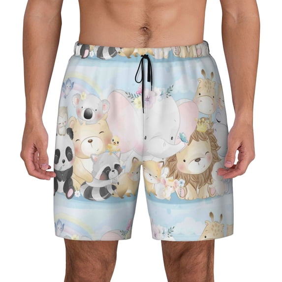 Lsque Mens Swim Trunks Cute Animals Pattern - Bathing Suit Compression Liner - Beach Swim Shorts Swimwear - (S-3XL) - Stretch Quick Dry -3X-Large