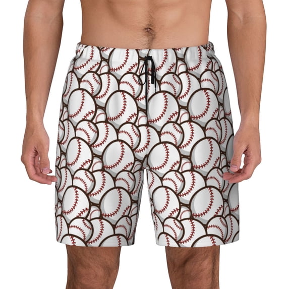 Lsque Mens Swim Trunks Cute Baseball Pattern - Bathing Suit Compression Liner - Beach Swim Shorts Swimwear - (S-3XL) - Stretch Quick Dry -Small