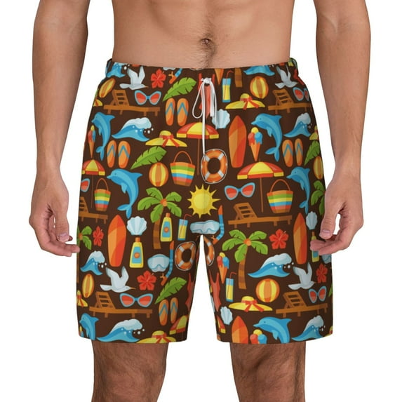 Lsque Mens Swim Trunks Cute Beach Dolphin Pattern - Bathing Suit Compression Liner - Beach Swim Shorts Swimwear - (S-3XL) - Stretch Quick Dry -Large