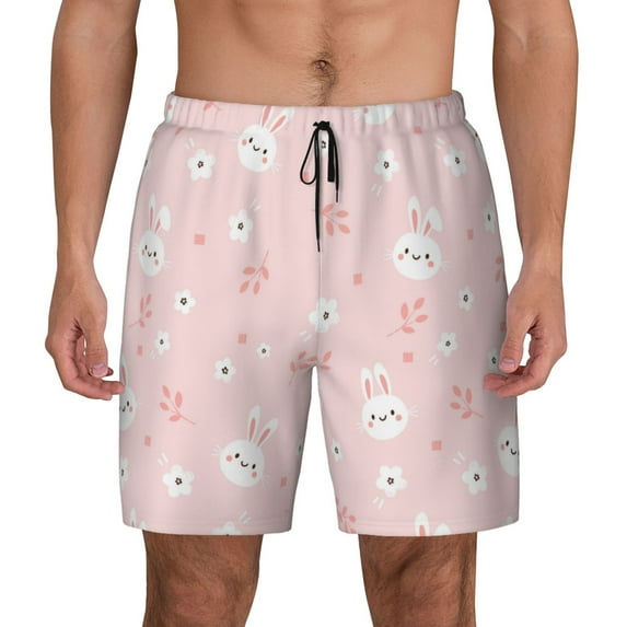 Lsque Mens Swim Trunks Cute Bunny Pattern - Bathing Suit Compression Liner - Beach Swim Shorts Swimwear - (S-3XL) - Stretch Quick Dry -3X-Large