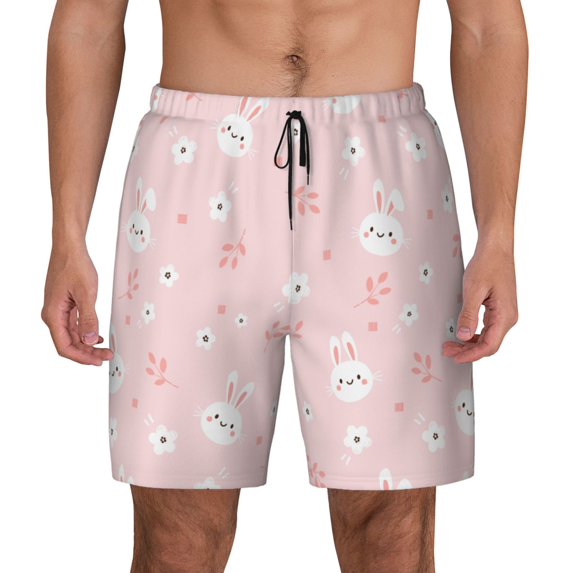 Lsque Mens Swim Trunks Cute Bunny Pattern - Bathing Suit Compression Liner - Beach Swim Shorts Swimwear - (S-3XL) - Stretch Quick Dry -