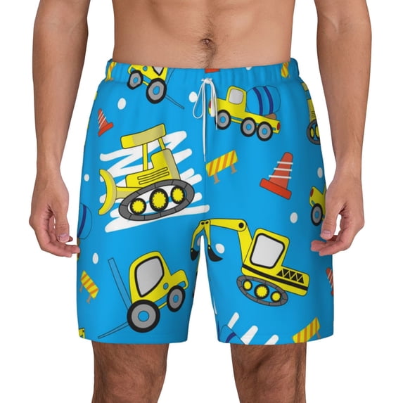 Lsque Mens Swim Trunks Cute Car Cartoon Pattern - Bathing Suit Compression Liner - Beach Swim Shorts Swimwear - (S-3XL) - Stretch Quick Dry -X-Large