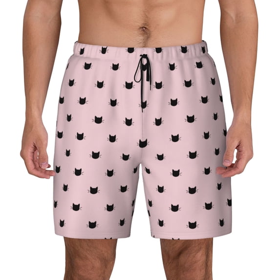 Lsque Mens Swim Trunks Cute Cat Pattern - Bathing Suit Compression Liner - Beach Swim Shorts Swimwear - (S-3XL) - Stretch Quick Dry -Medium