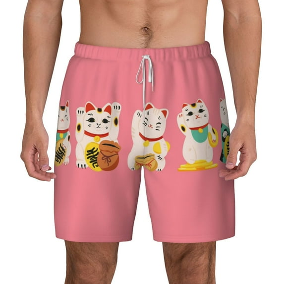 Lsque Mens Swim Trunks Cute Cat Pattern - Bathing Suit Compression Liner - Beach Swim Shorts Swimwear - (S-3XL) - Stretch Quick Dry -Small