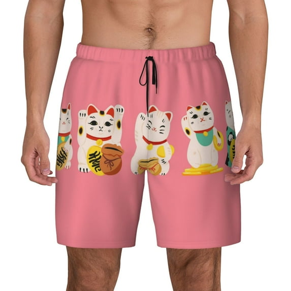 Lsque Mens Swim Trunks Cute Cat Pattern - Bathing Suit Compression Liner - Beach Swim Shorts Swimwear - (S-3XL) - Stretch Quick Dry -Small