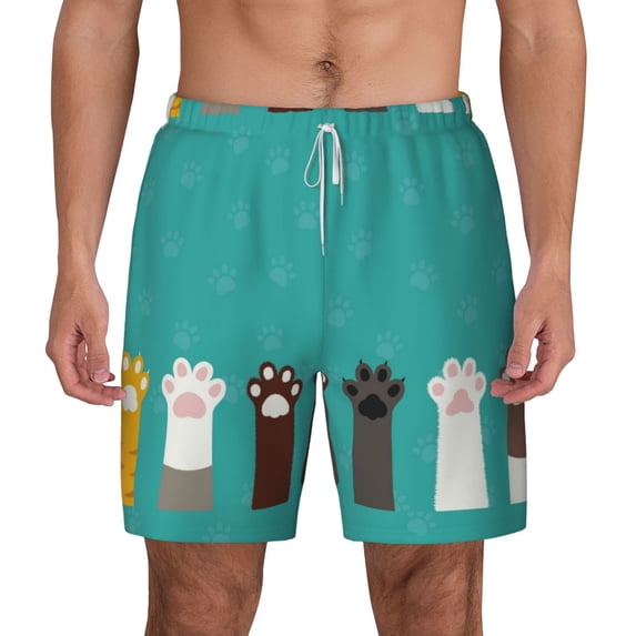 Lsque Mens Swim Trunks Cute Cat Paw And Dog Pattern - Bathing Suit Compression Liner - Beach Swim Shorts Swimwear - (S-3XL) - Stretch Quick Dry -Small