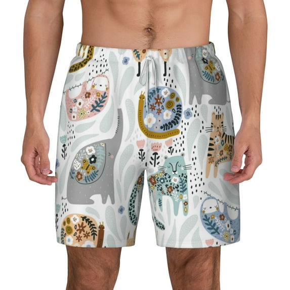 Lsque Mens Swim Trunks Cute Colorful Animal Pattern - Bathing Suit Compression Liner - Beach Swim Shorts Swimwear - (S-3XL) - Stretch Quick Dry -Small