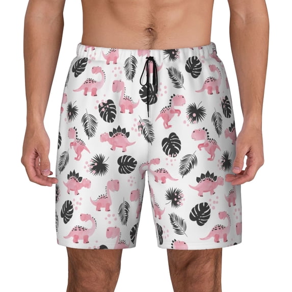 Lsque Mens Swim Trunks Cute Dinosaur Pattern - Bathing Suit Compression Liner - Beach Swim Shorts Swimwear - (S-3XL) - Stretch Quick Dry -Large