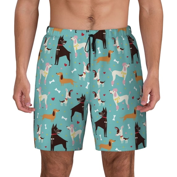 Lsque Mens Swim Trunks Cute Dog Pattern - Bathing Suit Compression Liner - Beach Swim Shorts Swimwear - (S-3XL) - Stretch Quick Dry -3X-Large