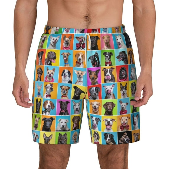 Lsque Mens Swim Trunks Cute Dogs Collage Pattern - Bathing Suit Compression Liner - Beach Swim Shorts Swimwear - (S-3XL) - Stretch Quick Dry -Medium