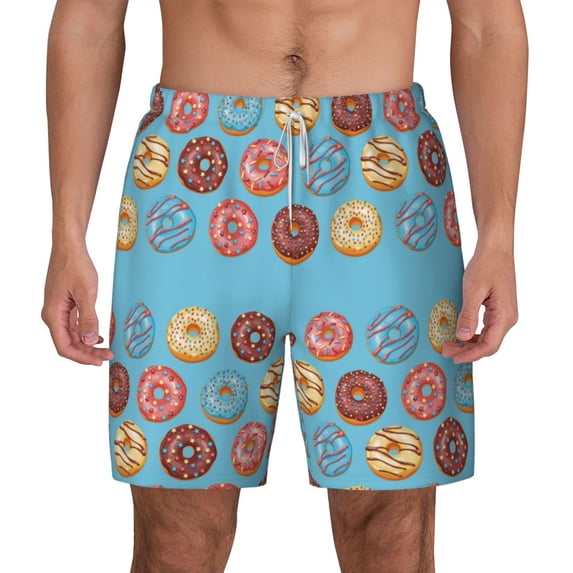Lsque Mens Swim Trunks Cute Donut Pattern - Bathing Suit Compression Liner - Beach Swim Shorts Swimwear - (S-3XL) - Stretch Quick Dry -3X-Large