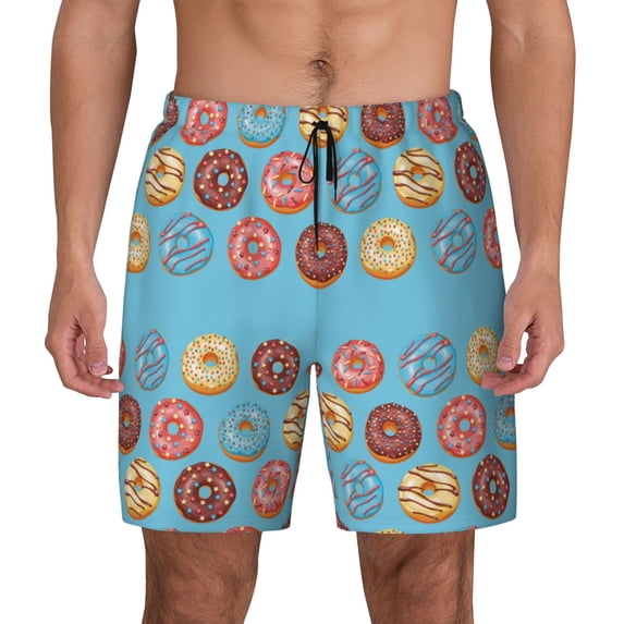 Lsque Mens Swim Trunks Cute Donut Pattern - Bathing Suit Compression Liner - Beach Swim Shorts Swimwear - (S-3XL) - Stretch Quick Dry -XX-Large