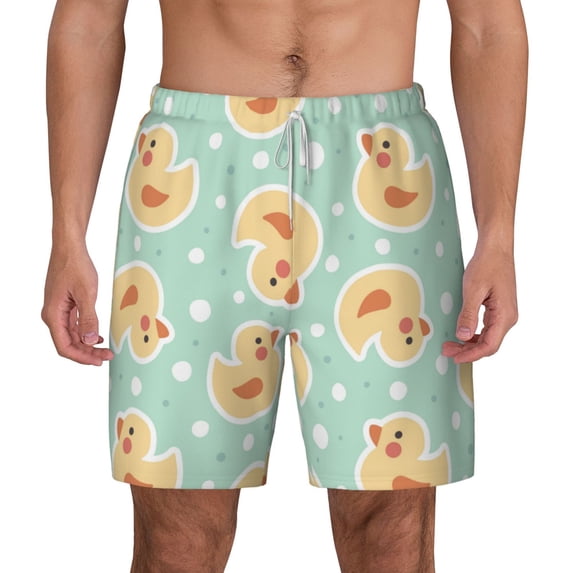 Lsque Mens Swim Trunks Cute Duck Pattern - Bathing Suit Compression Liner - Beach Swim Shorts Swimwear - (S-3XL) - Stretch Quick Dry -XX-Large