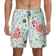 Lsque Mens Swim Trunks Cute Flamingo Pattern - Bathing Suit Compression Liner - Beach Swim Shorts Swimwear - (S-3XL) - Stretch Quick Dry -Small
