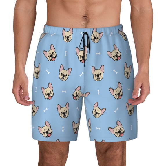 Lsque Mens Swim Trunks Cute French Bulldog Pattern - Bathing Suit Compression Liner - Beach Swim Shorts Swimwear - (S-3XL) - Stretch Quick Dry -Medium