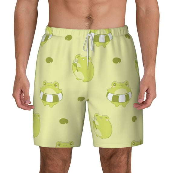 Lsque Mens Swim Trunks Cute Frog3 Pattern - Bathing Suit Compression Liner - Beach Swim Shorts Swimwear - (S-3XL) - Stretch Quick Dry -3X-Large
