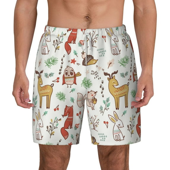 Lsque Mens Swim Trunks Cute Little Animals Pattern - Bathing Suit Compression Liner - Beach Swim Shorts Swimwear - (S-3XL) - Stretch Quick Dry -Medium