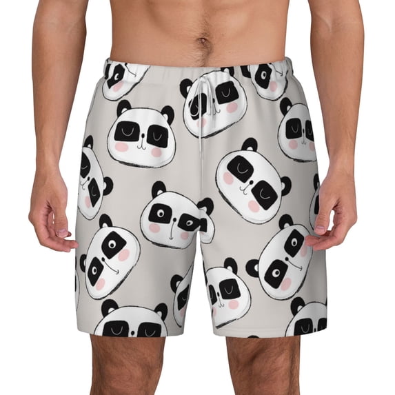 Lsque Mens Swim Trunks Cute Panda Pattern - Bathing Suit Compression Liner - Beach Swim Shorts Swimwear - (S-3XL) - Stretch Quick Dry -Large