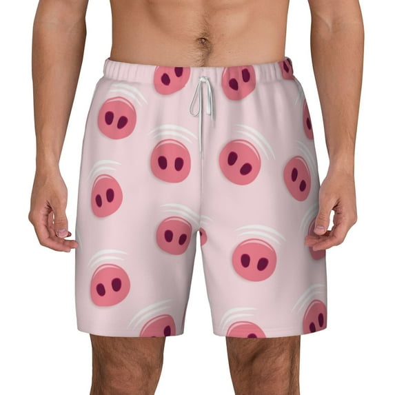 Lsque Mens Swim Trunks Cute Pig Nose Pattern - Bathing Suit Compression Liner - Beach Swim Shorts Swimwear - (S-3XL) - Stretch Quick Dry -Large