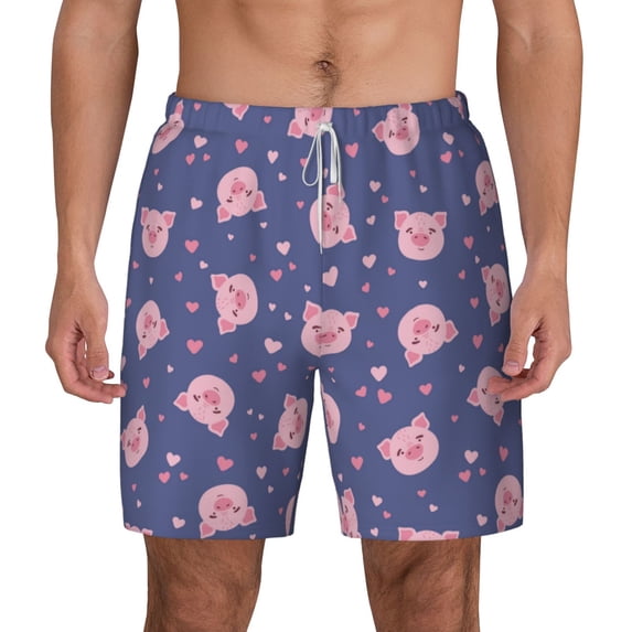 Lsque Mens Swim Trunks Cute Pig Pattern - Bathing Suit Compression Liner - Beach Swim Shorts Swimwear - (S-3XL) - Stretch Quick Dry -X-Large