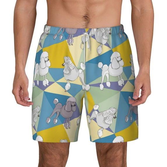 Lsque Mens Swim Trunks Cute Poodle Dog Pattern - Bathing Suit Compression Liner - Beach Swim Shorts Swimwear - (S-3XL) - Stretch Quick Dry -X-Large