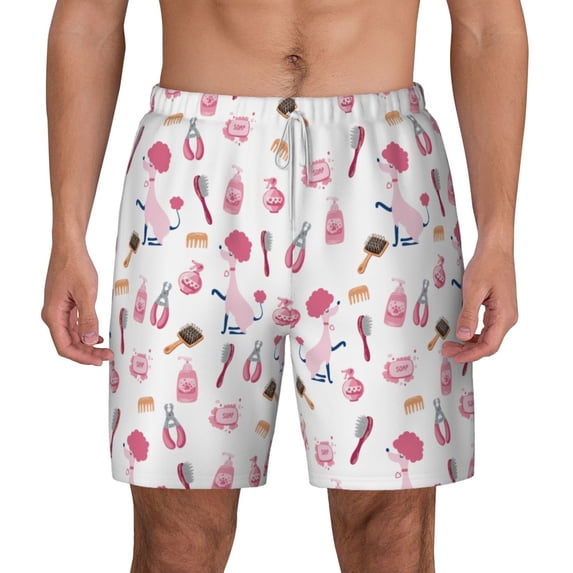 Lsque Mens Swim Trunks Cute Poodle Dog Pattern - Bathing Suit Compression Liner - Beach Swim Shorts Swimwear - (S-3XL) - Stretch Quick Dry -XX-Large