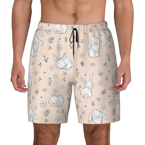 Lsque Mens Swim Trunks Cute Rabbit Pattern - Bathing Suit Compression Liner - Beach Swim Shorts Swimwear - (S-3XL) - Stretch Quick Dry -3X-Large