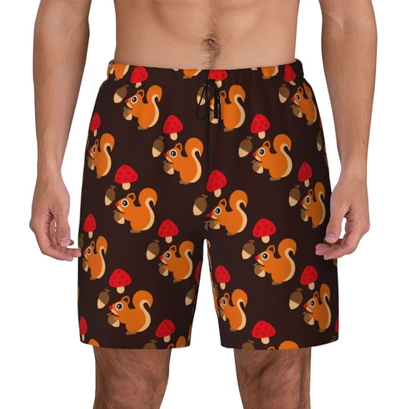 Lsque Mens Swim Trunks Cute Squirrel Pattern - Bathing Suit Compression Liner - Beach Swim Shorts Swimwear - (S-3XL) - Stretch Quick Dry -Large