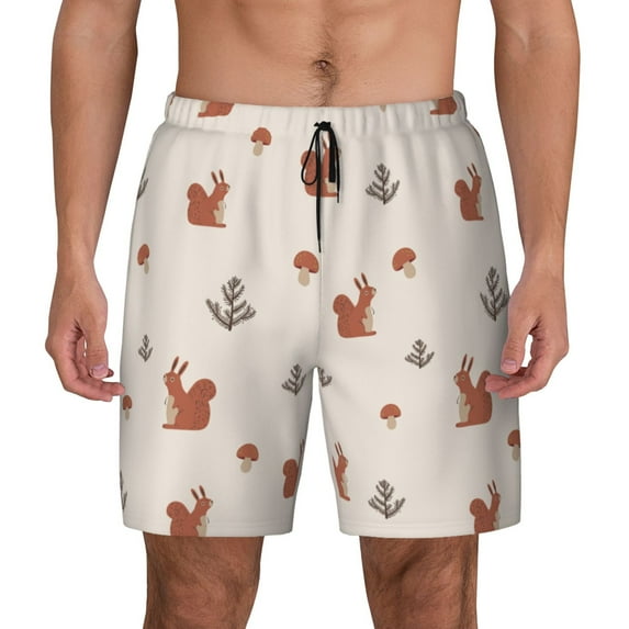 Lsque Mens Swim Trunks Cute Squirrel Pattern - Bathing Suit Compression Liner - Beach Swim Shorts Swimwear - (S-3XL) - Stretch Quick Dry -Medium