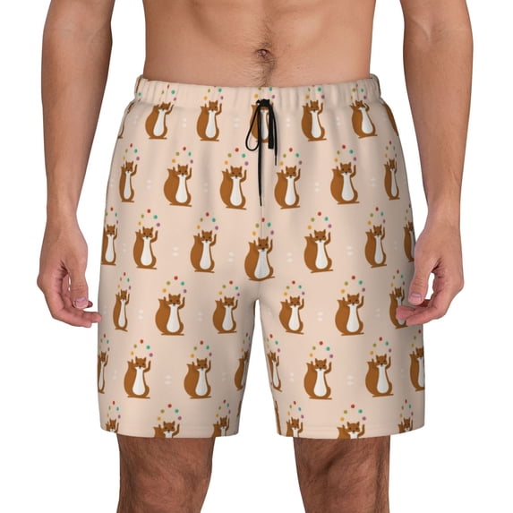 Lsque Mens Swim Trunks Cute Squirrel Pattern - Bathing Suit Compression Liner - Beach Swim Shorts Swimwear - (S-3XL) - Stretch Quick Dry -