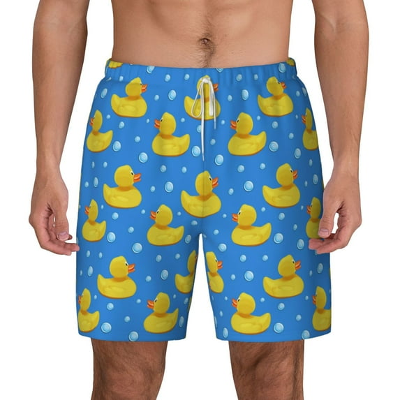 Lsque Mens Swim Trunks Cute Yellow Rubber Ducks Pattern - Bathing Suit Compression Liner - Beach Swim Shorts Swimwear - (S-3XL) - Stretch Quick Dry -3X-Large