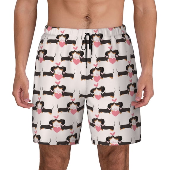 Lsque Mens Swim Trunks Dachshund And Hearts Pattern - Bathing Suit Compression Liner - Beach Swim Shorts Swimwear - (S-3XL) - Stretch Quick Dry -Medium