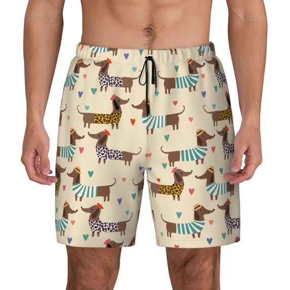 Lsque Mens Swim Trunks Dachshund Dog Pattern - Bathing Suit Compression Liner - Beach Swim Shorts Swimwear - (S-3XL) - Stretch Quick Dry -Large