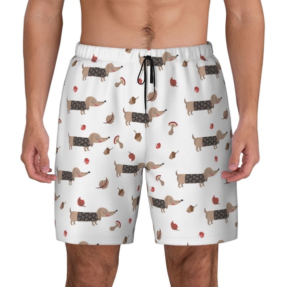 Lsque Mens Swim Trunks Dachshund Dog Pattern - Bathing Suit Compression Liner - Beach Swim Shorts Swimwear - (S-3XL) - Stretch Quick Dry -Medium