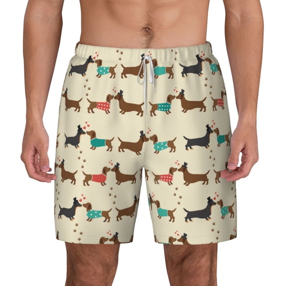 Lsque Mens Swim Trunks Dachshund Dog Pattern - Bathing Suit Compression Liner - Beach Swim Shorts Swimwear - (S-3XL) - Stretch Quick Dry -X-Large