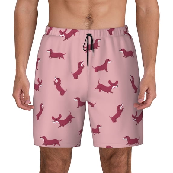 Lsque Mens Swim Trunks Dachshund Dog Puppy Pattern - Bathing Suit Compression Liner - Beach Swim Shorts Swimwear - (S-3XL) - Stretch Quick Dry -XX-Large