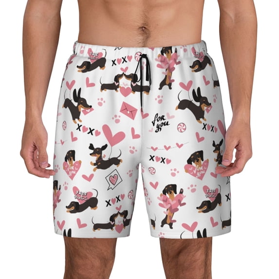 Lsque Mens Swim Trunks Dachshund Dog Puppy Pattern - Bathing Suit Compression Liner - Beach Swim Shorts Swimwear - (S-3XL) - Stretch Quick Dry -3X-Large
